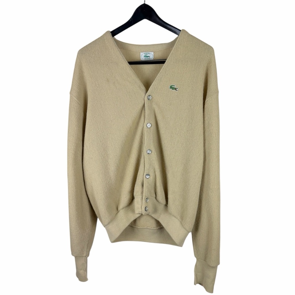 Vintage 1980s Izod Lacoste Small Logo Tan Made In USA Cardigan Sweater Size L
